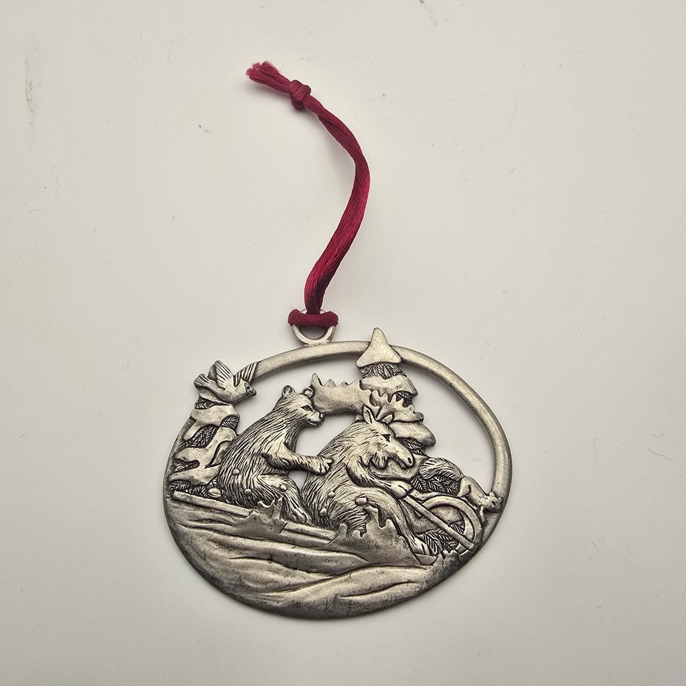 Pewter Ornament Silver Pewter Woodland Animals Rustic Double-Sided